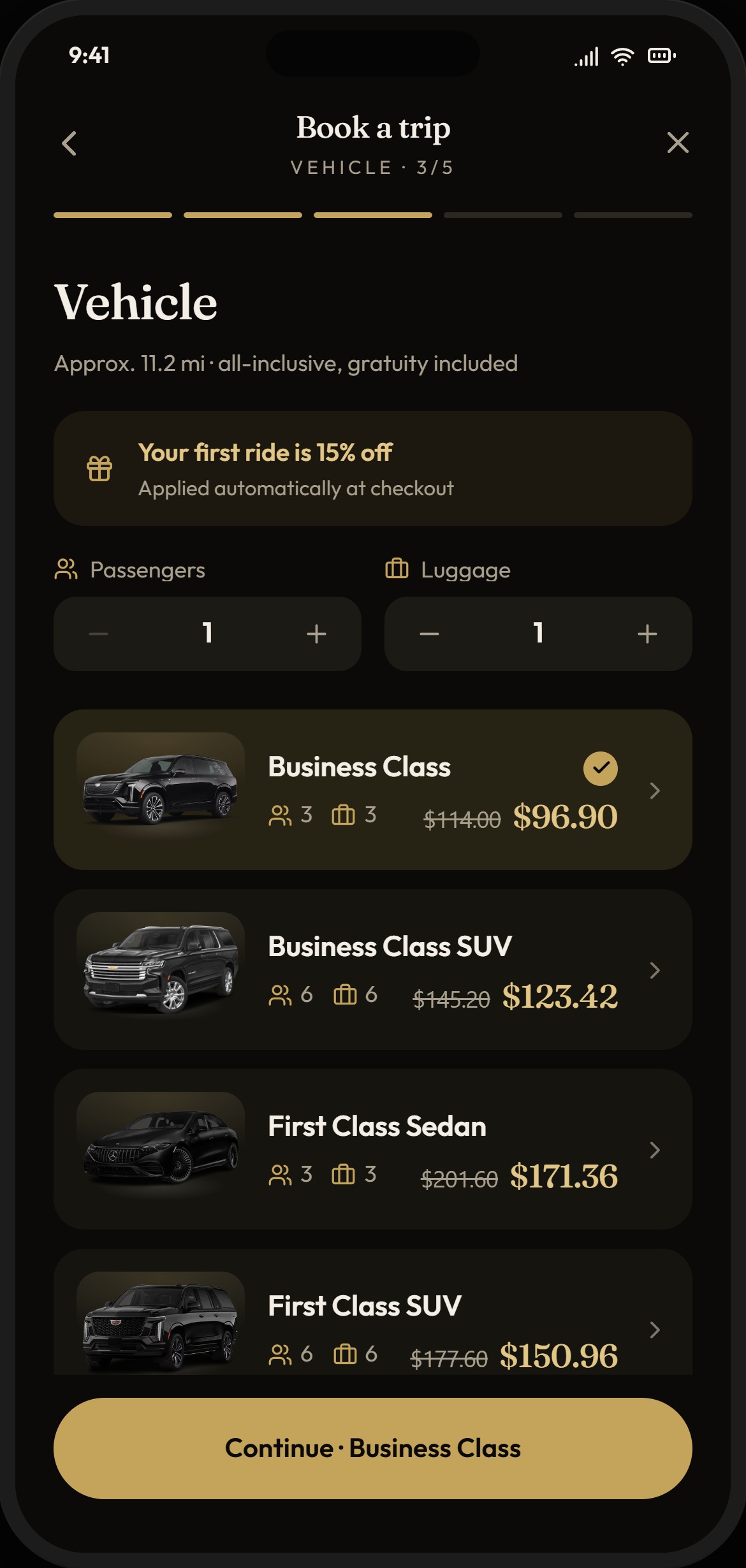 MIUUM app, choose your vehicle