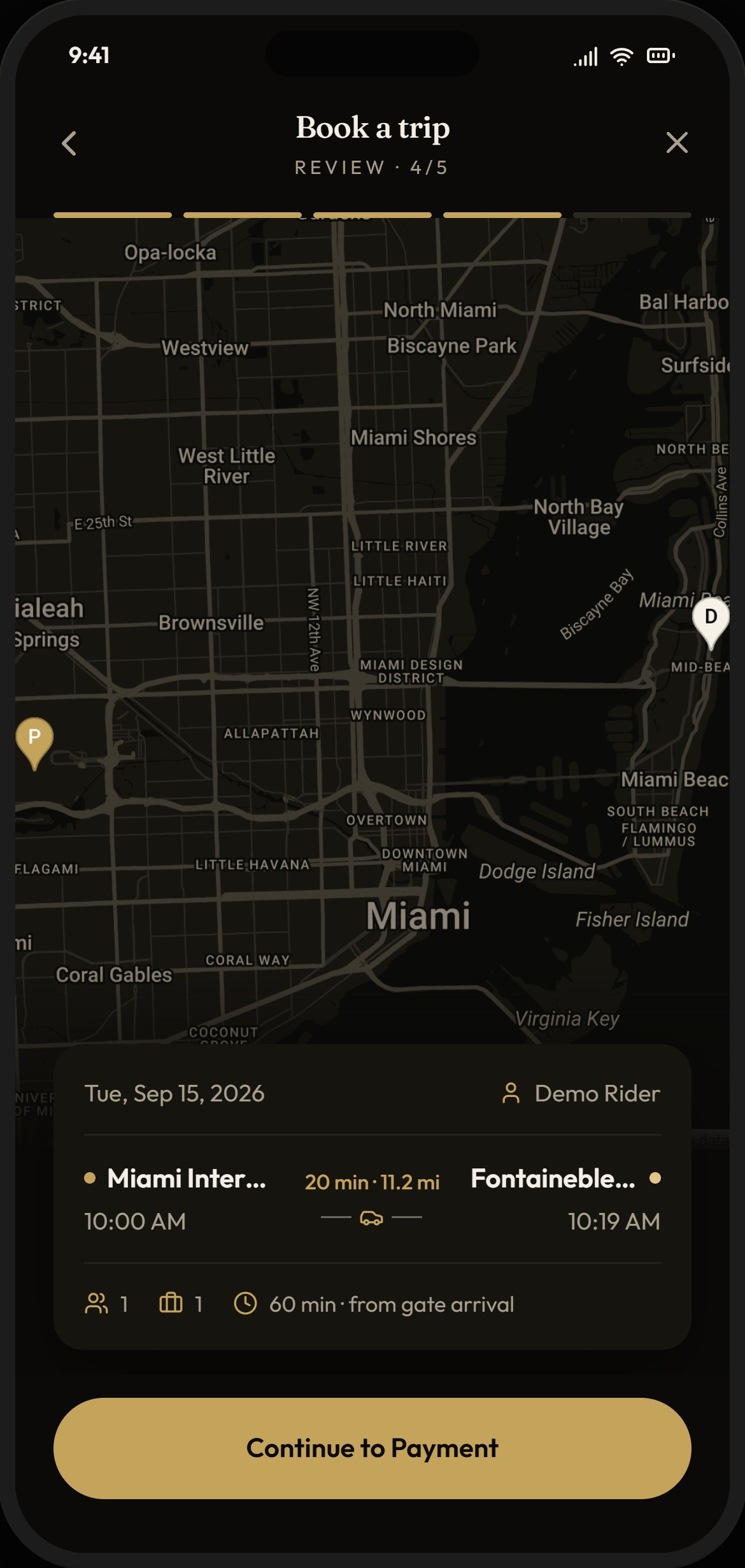 MIUUM app, review with live route
