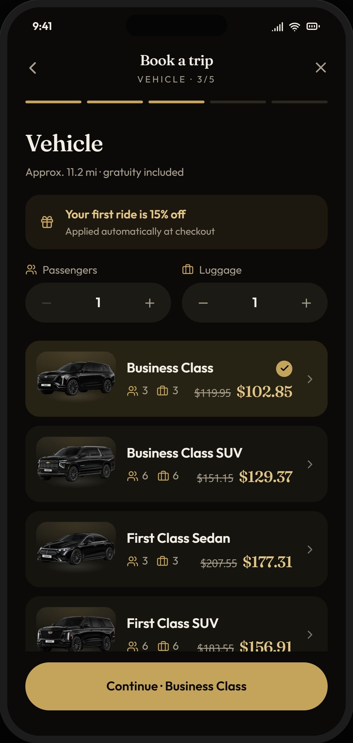 MIUUM app, choose your vehicle