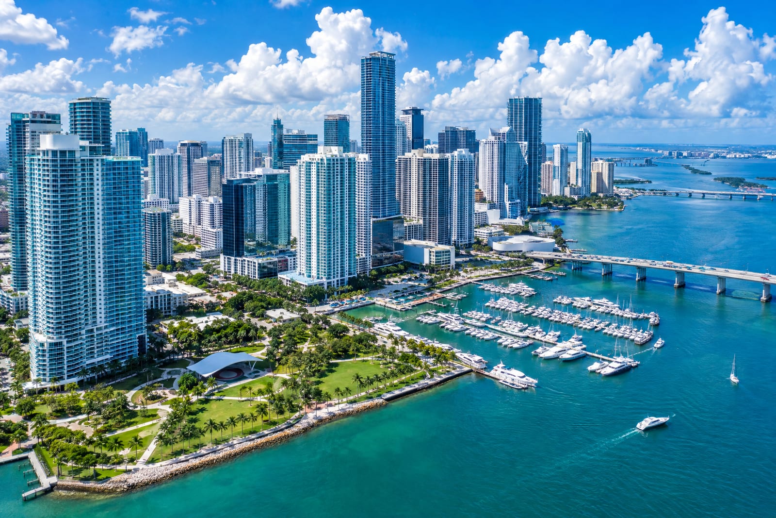 Aerial view of downtown Miami and Biscayne Bay