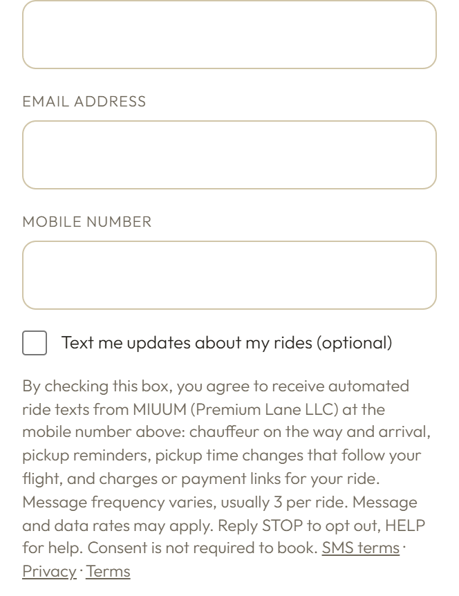 The same Create account form on a phone: the mobile number field, then the unchecked text message box and its disclosure.