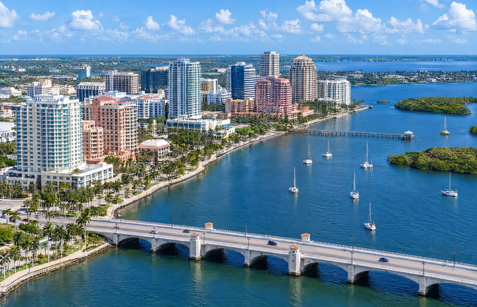 Aerial view of West Palm Beach and the Lake Worth Lagoon